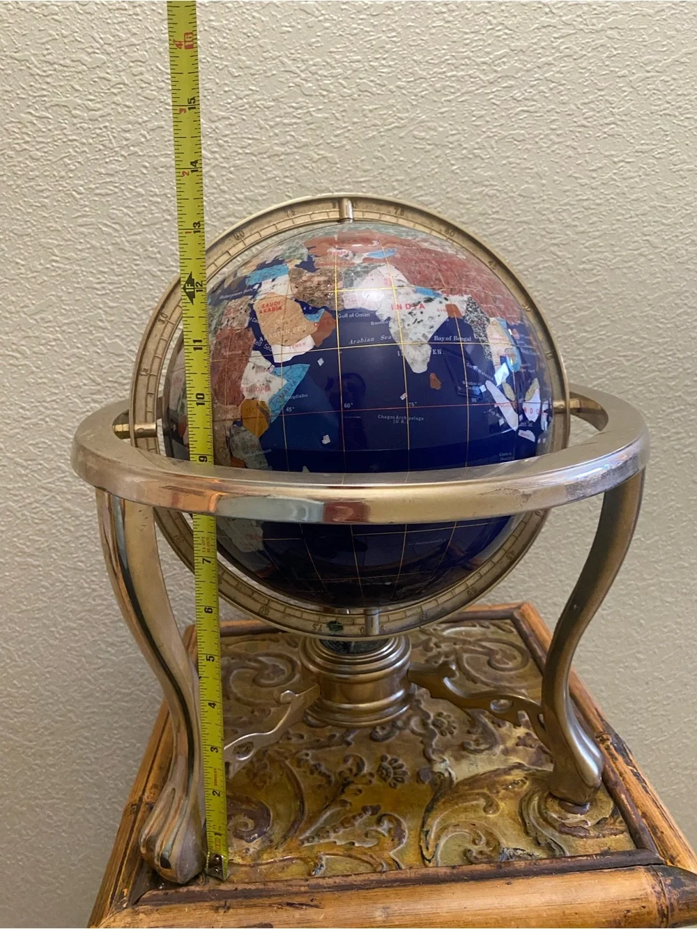 Lapis Gemstone Glob Compassion Decorative Globe W/Brass Tripod Base